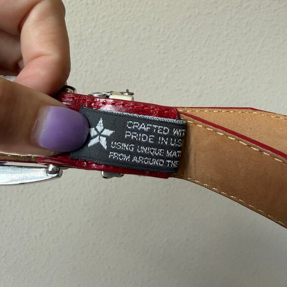 Brighton Red Leather Embossed Silver Buckle Belt main image 5